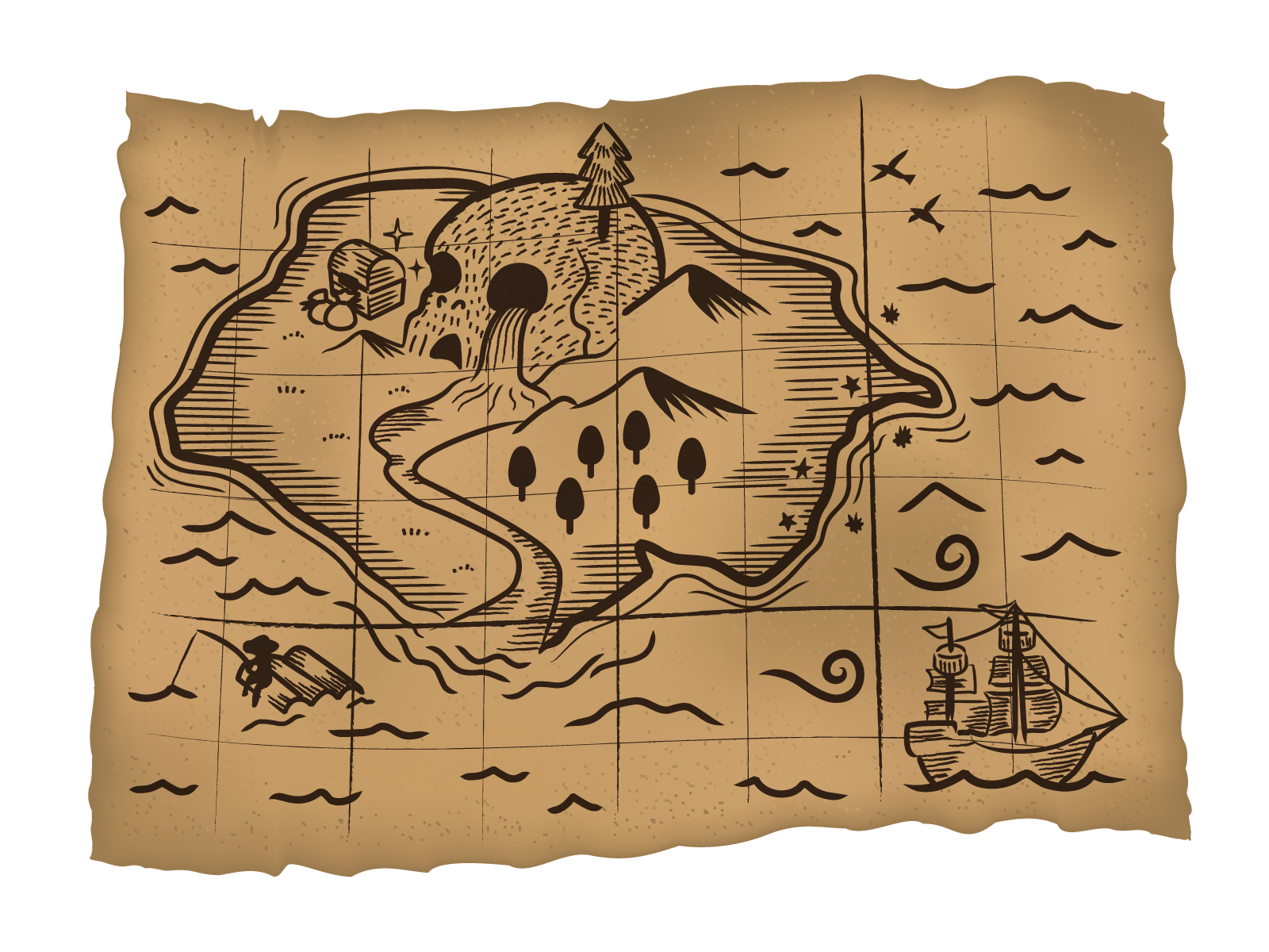 島が描かれた古地図のイラスト